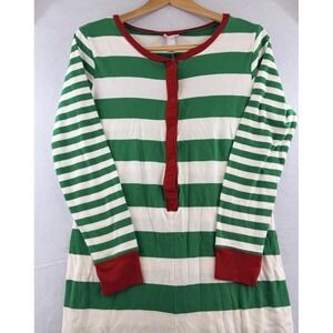 WonderShop Womens Green White‎ Striped Long Sleeve One Piece Pajama Jumpsuit L